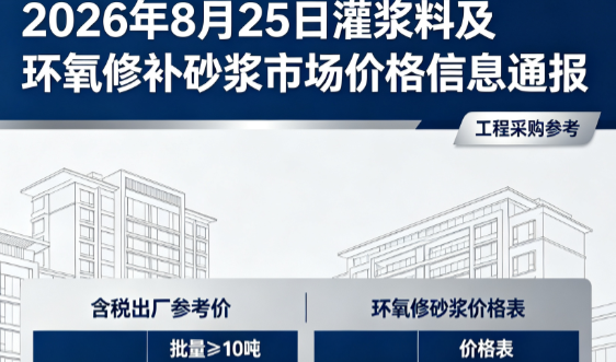 沙坪坝2026年8月25日灌浆料及环氧修补砂浆市场价格信息通报